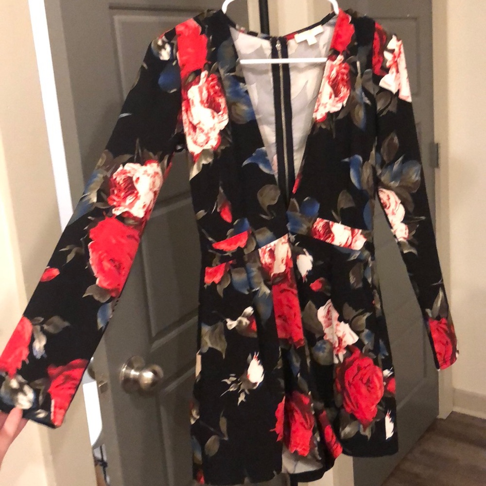 Long sleeve, Low cut Floral Romper